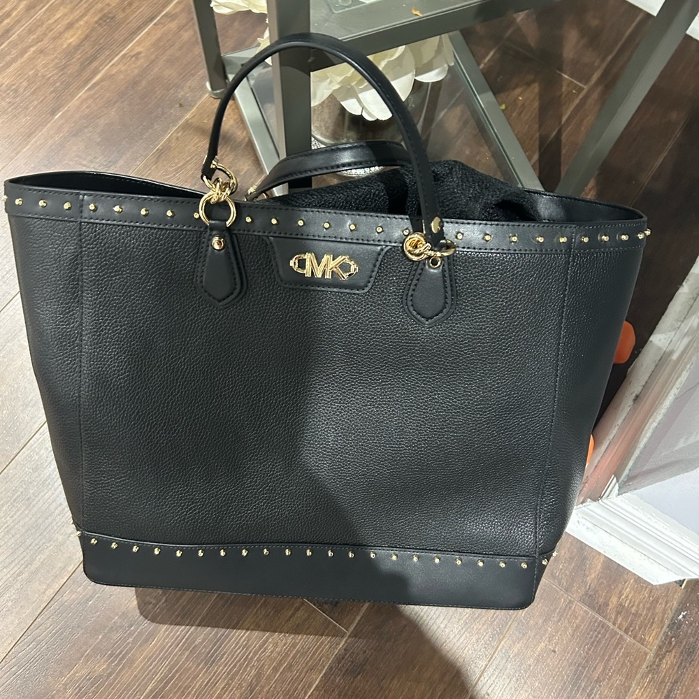 MICHAEL Michael Kors Black Tote Bag with Gold Accents